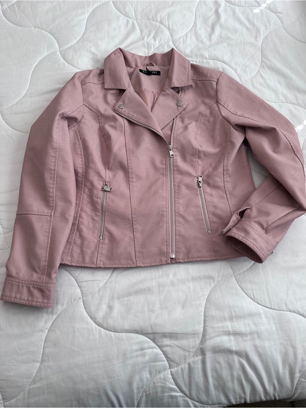 Baccini Dusty Pink Faux Leather Moto Jacket